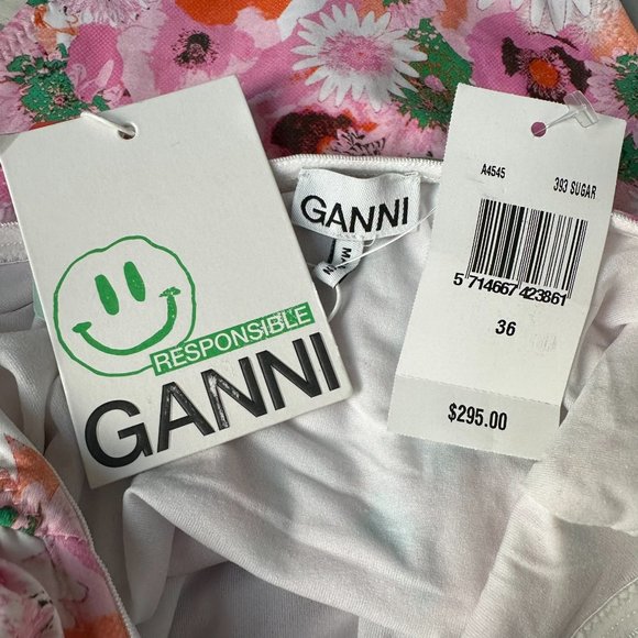 GANNI Recycled‎ Floral Printed V-String One Piece Swimsuit, Size 36, Sugar Plum - Picture 9 of 12